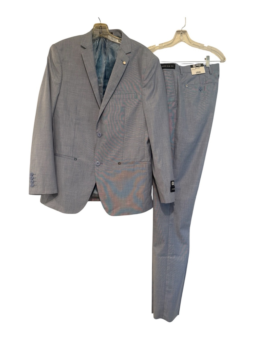 New Henry Uomo Moda Italia 2 pc suit Jacket Pants Men size 40L / 34W Blue As Is